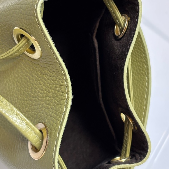 NEW Anna Paola Italian Leather Bucket Bag Made In Italy Olive Green - Picture 5 of 9